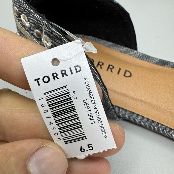 Torrid Women's Chambrey Studded Pointed Toe D'Orsay Flats Size 6.5 New Denim - Picture 8 of 8